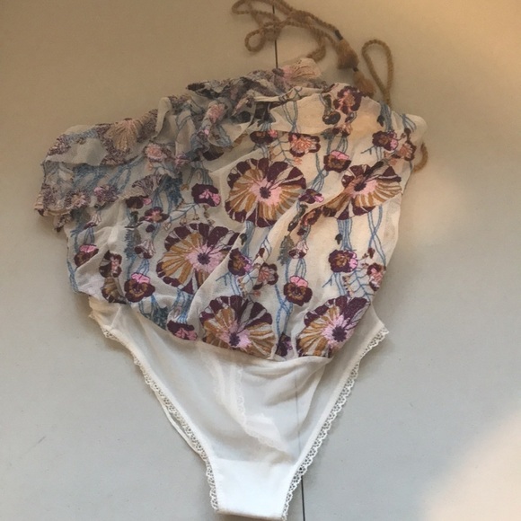 Free People Floral One-Shoulder Bodysuit - Purple and Gold - Picture 7 of 9